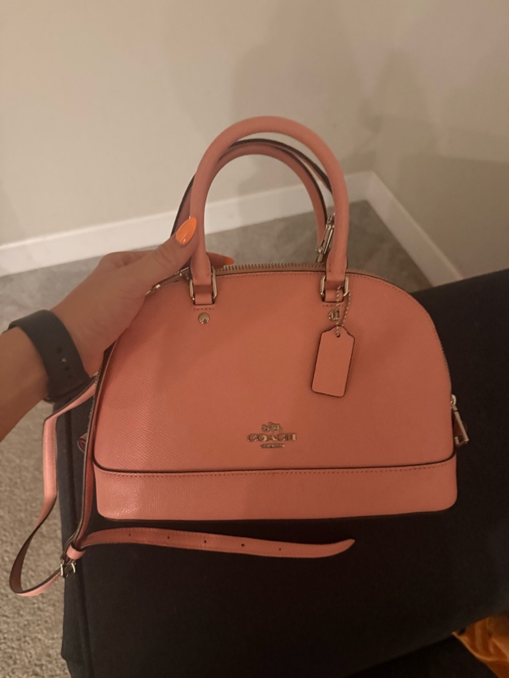 Coach Pebbled Leather Satchel in Coral Pink